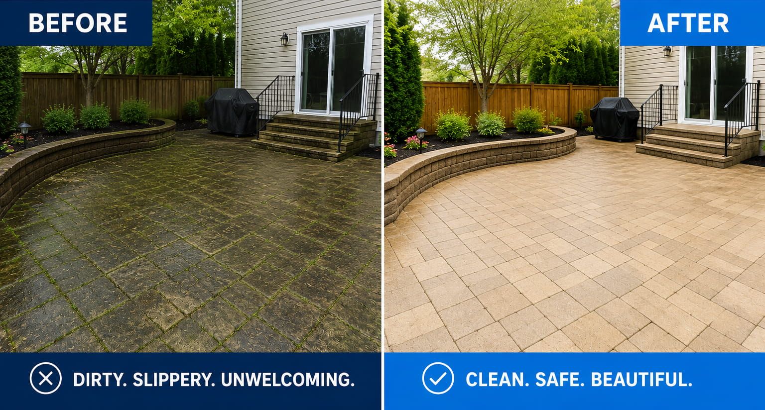 before and after pressure washing
